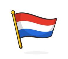 Cartoon illustration of flag of the Netherlands on flagstaff vector