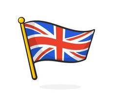 Cartoon illustration of flag of the United Kingdom on flagstaff vector