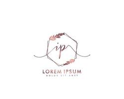 Initial IP Feminine logo beauty monogram and elegant logo design, handwriting logo of initial signature, wedding, fashion, floral and botanical with creative template vector