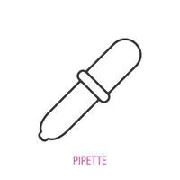 Pipette for chemical laboratory. Outline icon. Vector illustration. Symbols of scientific research, chemical experiment and education. Thin line pictogram for user interface. Isolated white background