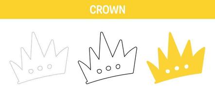 Crown tracing and coloring worksheet for kids vector