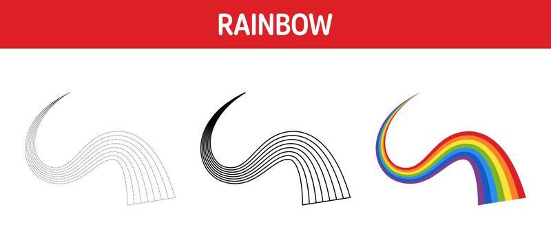 Rainbow tracing and coloring worksheet for kids