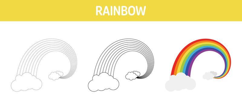 Rainbow tracing and coloring worksheet for kids