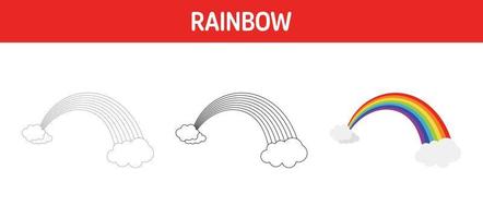 Rainbow tracing and coloring worksheet for kids vector