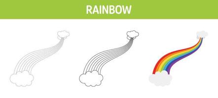 Rainbow tracing and coloring worksheet for kids vector