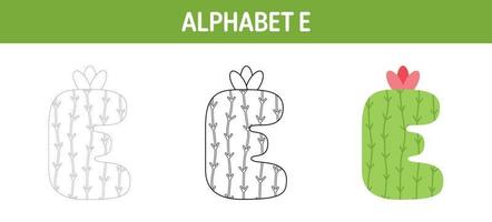 Alphabet E tracing and coloring worksheet for kids vector