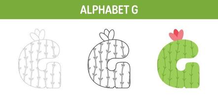 Alphabet G tracing and coloring worksheet for kids vector