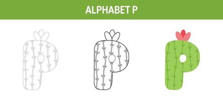 Alphabet P tracing and coloring worksheet for kids vector