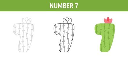 Number 7 tracing and coloring worksheet for kids vector