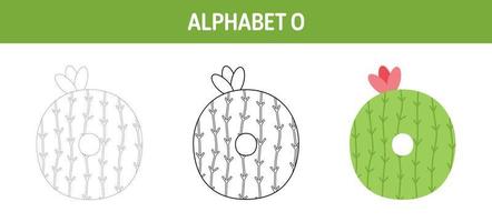 Alphabet O tracing and coloring worksheet for kids vector