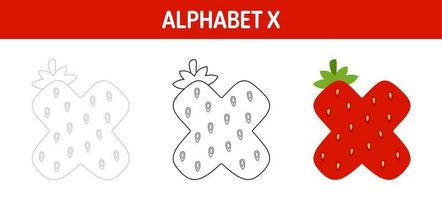 Alphabet X tracing and coloring worksheet for kids vector