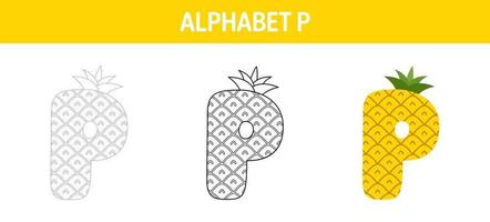 Alphabet P tracing and coloring worksheet for kids vector