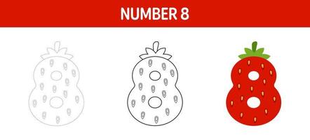 Number 8 tracing and coloring worksheet for kids vector