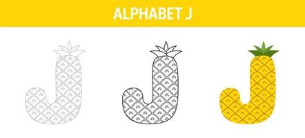 Alphabet J tracing and coloring worksheet for kids vector