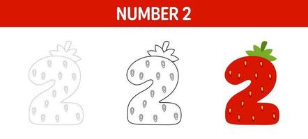 Number 2 tracing and coloring worksheet for kids vector