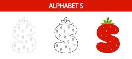 Alphabet S tracing and coloring worksheet for kids vector