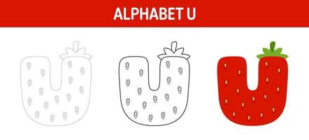 Alphabet U tracing and coloring worksheet for kids vector