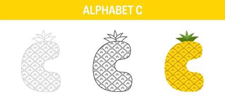hoja de trabajo para colorear y trazar el alfabeto c para niños vector
