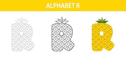 hoja de trabajo para colorear y trazar el alfabeto r para niños vector