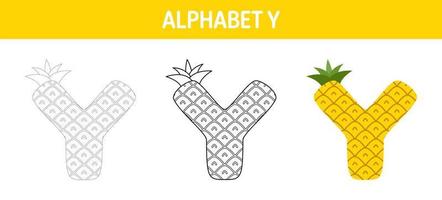 Alphabet Y tracing and coloring worksheet for kids vector
