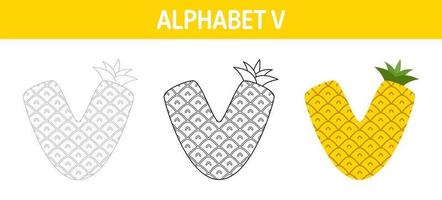 Alphabet V tracing and coloring worksheet for kids vector