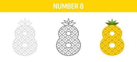 Number 8 tracing and coloring worksheet for kids vector