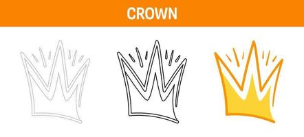 Crown tracing and coloring worksheet for kids vector