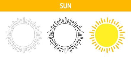 Sun tracing and coloring worksheet for kids vector