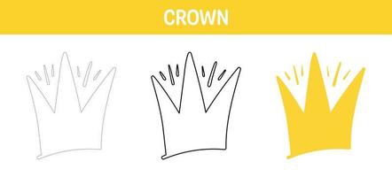 Crown tracing and coloring worksheet for kids vector