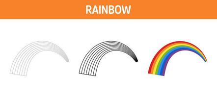 Rainbow tracing and coloring worksheet for kids vector