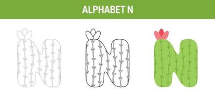Alphabet N tracing and coloring worksheet for kids vector