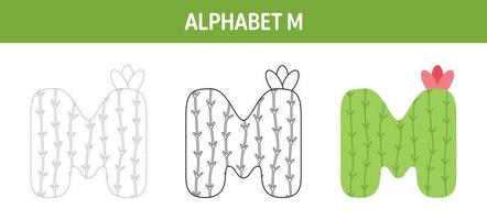 Alphabet M tracing and coloring worksheet for kids vector