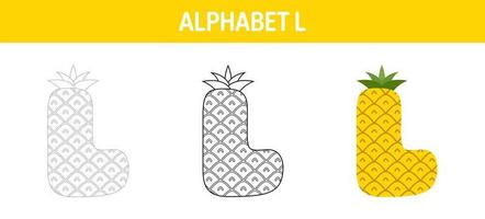 Alphabet L tracing and coloring worksheet for kids vector