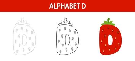 Alphabet D tracing and coloring worksheet for kids vector