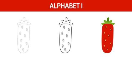 Alphabet I tracing and coloring worksheet for kids vector