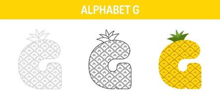 Alphabet G tracing and coloring worksheet for kids vector