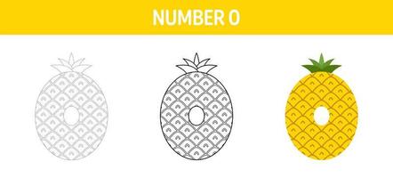 Number 0 tracing and coloring worksheet for kids vector