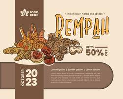 various types of traditional spices in indonesian handrawn illustration vector