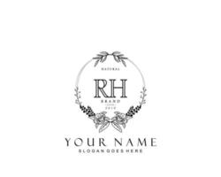 Initial RH beauty monogram and elegant logo design, handwriting logo of initial signature, wedding, fashion, floral and botanical with creative template. vector