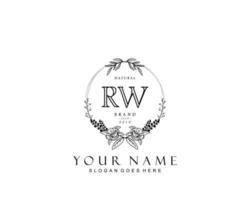 Initial RW beauty monogram and elegant logo design, handwriting logo of initial signature, wedding, fashion, floral and botanical with creative template. vector