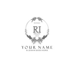 Initial RI beauty monogram and elegant logo design, handwriting logo of initial signature, wedding, fashion, floral and botanical with creative template. vector