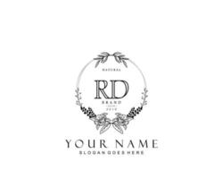 Initial RD beauty monogram and elegant logo design, handwriting logo of initial signature, wedding, fashion, floral and botanical with creative template. vector