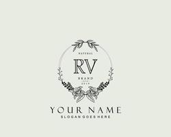 Initial RV beauty monogram and elegant logo design, handwriting logo of initial signature, wedding, fashion, floral and botanical with creative template. vector