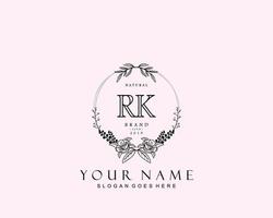 Initial RK beauty monogram and elegant logo design, handwriting logo of initial signature, wedding, fashion, floral and botanical with creative template. vector