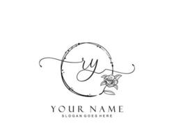 Initial RY beauty monogram and elegant logo design, handwriting logo of initial signature, wedding, fashion, floral and botanical with creative template. vector