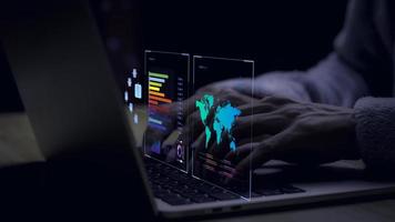 businessman working with business Analytics and Data Management System on computer, online document management and metrics connected to database. Corporate strategy for finance, operations, sales. photo
