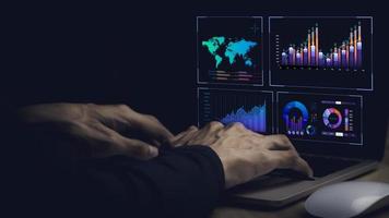 businessman working with business Analytics and Data Management System on computer, online document management and metrics connected to database. Corporate strategy for finance, operations, sales. photo