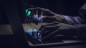 businessman working with business Analytics and Data Management System on computer, online document management and metrics connected to database. Corporate strategy for finance, operations, sales. photo