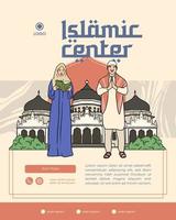 líder musulmán ustadz y ustadzah diseño de cartel de ilustración dibujado a mano vector