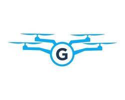 diseño de logotipo de drones en el concepto de letra g. plantilla de vector de drone de fotografía